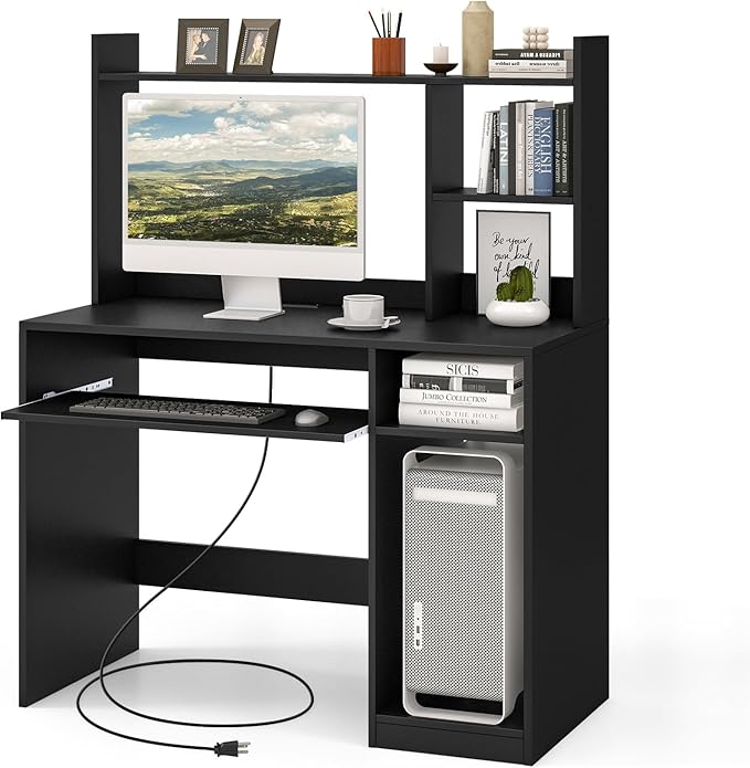 Tangkula Computer Desk with Storage Hutch &amp Charging Station Home Office Study Writing Desk with Bookshelf Keyboard Tray &amp CPU Stand Modern Laptop PC Desk Computer Workstation for Study B