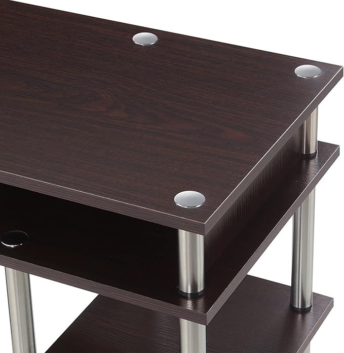 Convenience Concepts Designs2Go No Tools Desk Home Office Desk with Shelves Corner Shelf Vanity Desk Computer Desk Nail Table for Nail Tech - 47.25 L x 15.75 W x 30 H Espresso