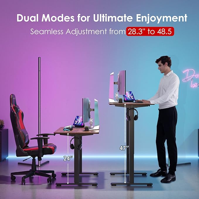 Soohow Electric Standing Desk 40 * 24 Inches Adjustable Computer Gaming Desk Stand up Office Desk for Home Office Bedroom Splice Board Rustic Brown and Black
