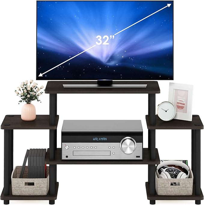 Furinno Turn-N-Tube No Tools Entertainment TV Stands Dark Brown/Black