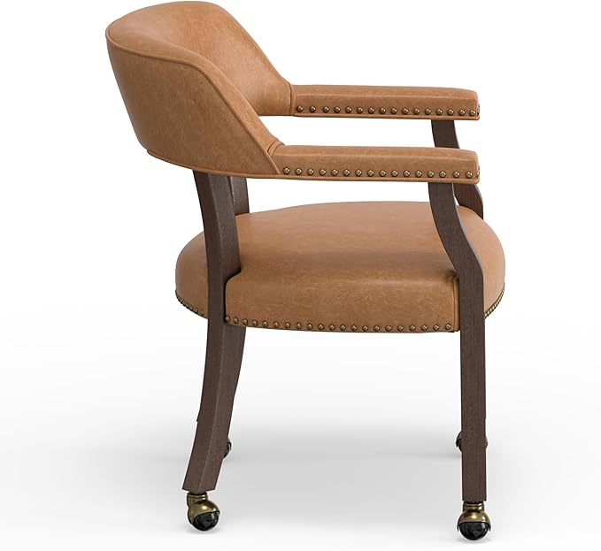 Modern Accent Chair Upholstered PU Leather Barrel Armchairs with Rubberwood Legs Comfy Lounge Arm Chair Hollow-Out Side Club Chair for Living Room Bedroom Office (Walnut Brown)