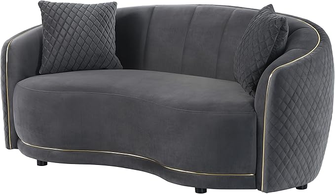 Coaster Home Furnishings - Brookside - Velvet &amp Engineered Wood - Curved Loveseat with Gold Trim and Channel Tufted Back - Living Room - Dark Gray - 504845