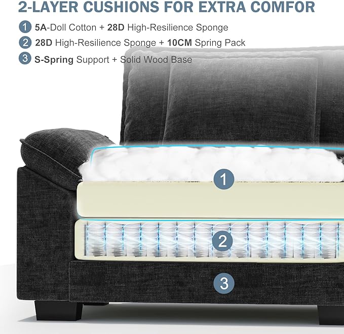 CDCASA Oversized Accent Chair Chenille Comfy Cloud Sofa Chair with Large Seat and Upholstered Armrests Modern Extra Wide Armchair Reading Chairs for Bedroom Living RoomSet of 2Black