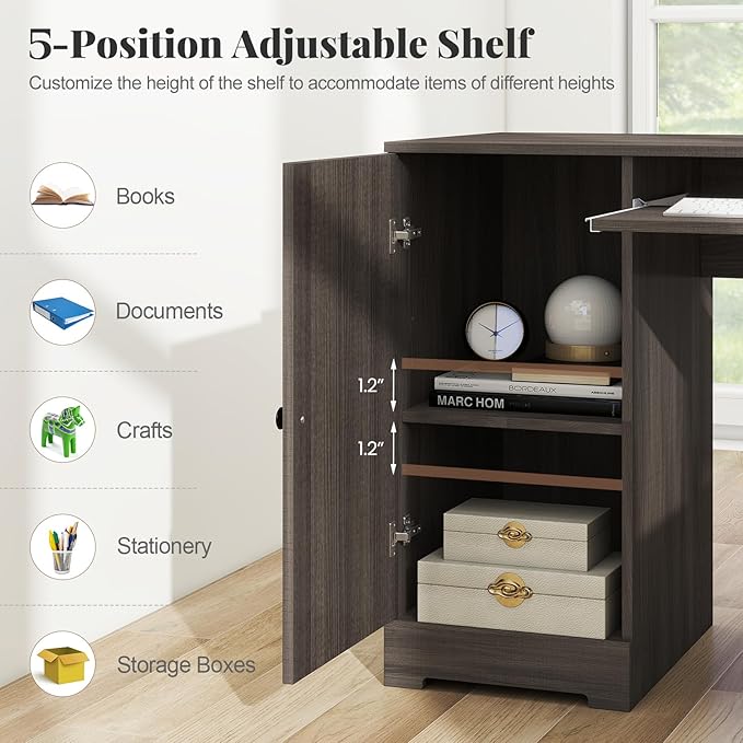 Giantex 66 L-Shaped Desk with Storage Drawers &amp Charging Station Spacious Corner Computer Desk with Keyboard Tray Adjustable Shelf Cabinet Huge Workspace Home Office Study Writing Desk (Grey