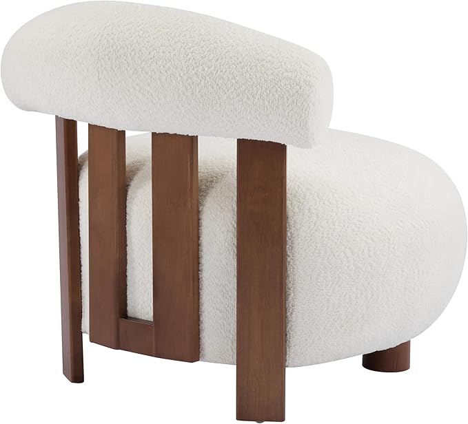Christopher Knight Home Elvina Boucle Fabric Accent Chair Solid Wood Single Lounge Sofa Bedroom Comfy Reading Chair for Modern Minimalist Style Living Room/Home Office Milky White+Walnut
