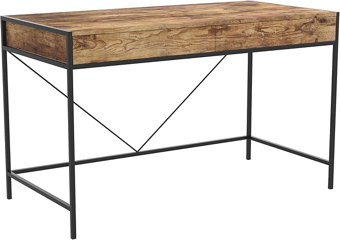 Safdie &amp Co. Computer Desk 49inch for Home Office and Small Spaces with 2 Drawers Brown Reclaimed Wood with Black Metal. Ideal for Writing Gaming Study Work from Home.