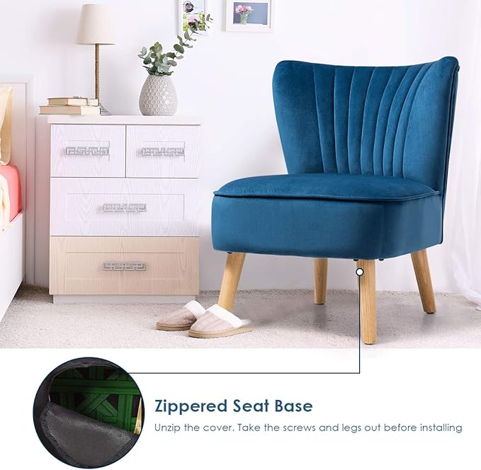 Giantex Set of 2 Velvet Accent Chair Upholstered Modern Sofa Chair w/Wood Legs Thickly Padded Small Armless Wingback Club Chairs for Living Room Bedroom Furniture