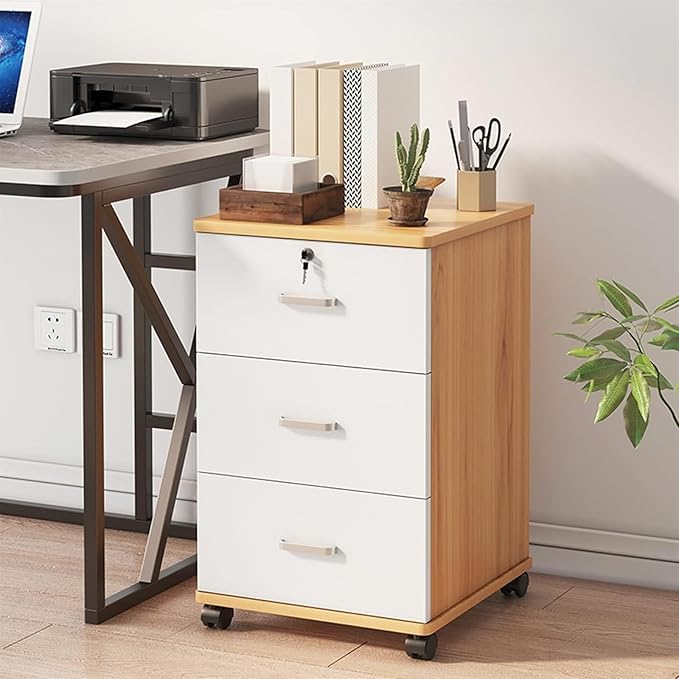 3 Drawer Wood Mobile File Cabinet Under Desk Storage Filing Cabinet with Wheels for Home Office
