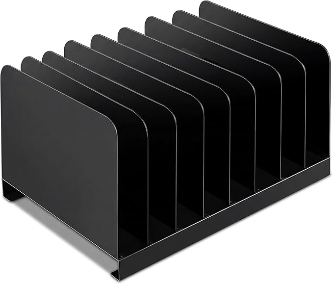 Suzile Metal Desktop File Organizer 8 Compartments Vertical File Sorter Black 11.02 W x 14.96 L x 6.30 H Office Reception Areas Workspace(Rectangle)
