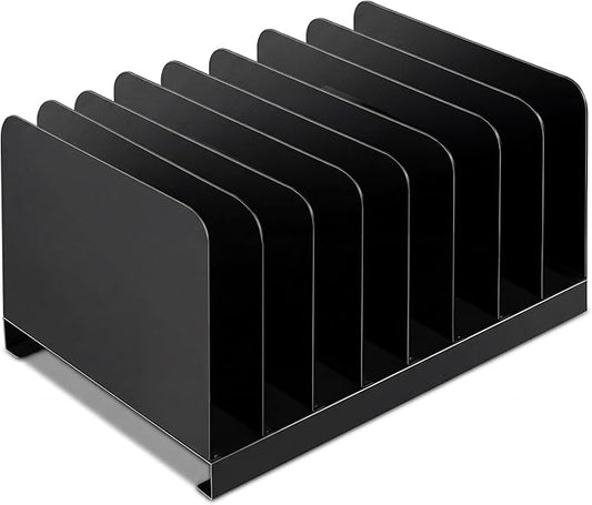 Suzile Metal Desktop File Organizer 8 Compartments Vertical File Sorter Black 11.02 W x 14.96 L x 6.30 H Office Reception Areas Workspace(Rectangle)