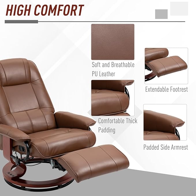 Faux Leather Manual Recliner Adjustable Swivel Lounge Chair with Footrest for Living Room