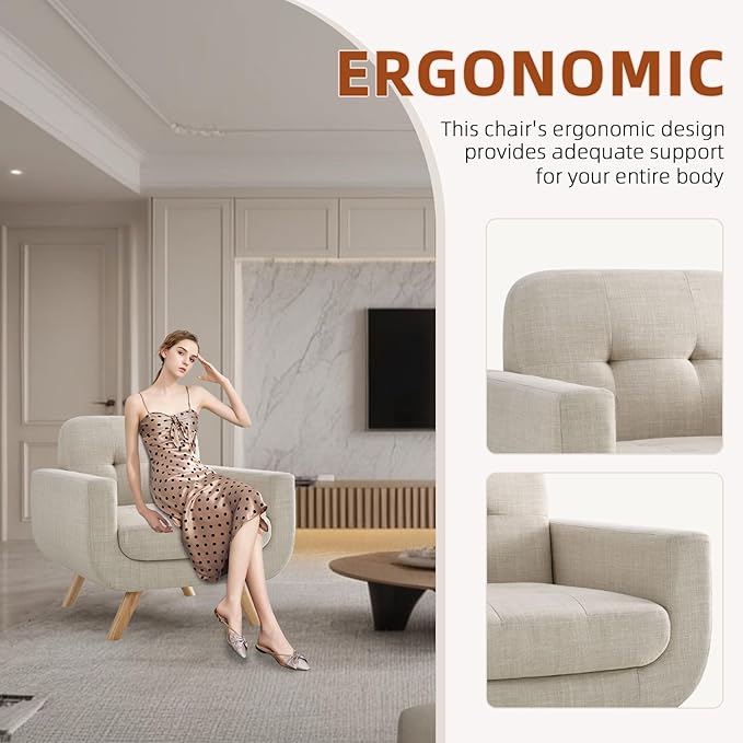 Rosevera Elena Contemporary Accent Armchair with Linen Upholstery Living Room Furniture Pearl