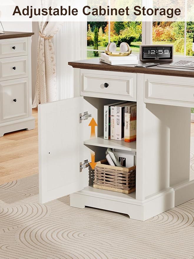 Vipbear 60 Farmhouse Executive Desk with Drawers and Cabinet Embossed Texture Wood Home Office Desk Rustic Computer Writing Desk Workspace for Work Study Writing