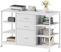 Mobile File CabinetLateral Filing Cabinet with 3 Fabric DrawersRolling Printer Stand with 4 Open Storage Shelf for Home Office White