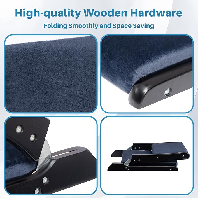 HollyHOME Foldable Tatami Chair Upholstered Japanese Style Floor Chair Wood Legless Back Rest Chair with Cushion Accent Meditation Floor Seat for Bay Window Living Room Bedroom Dark Blue