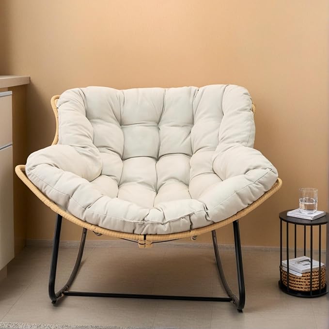 Oversized Large Rocker Chair for Adults Modern Portable Rocking Chairs for Living Room Indoor Outdoor Use Rocking Lounge ChairBeigeBlack