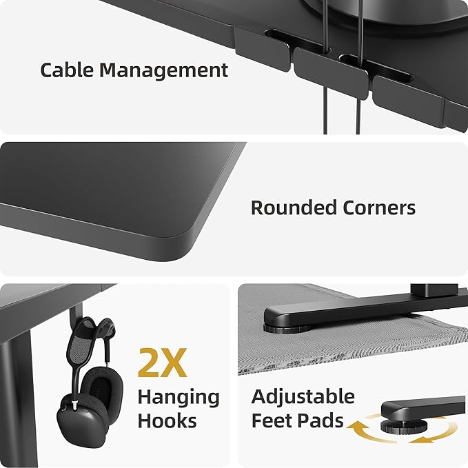 INNOVAR Electric Standing Desk Adjustable Height Stand up Desks 55 x 24 Inches Sit Stand up Desk for Home Office Computing 3-Preset Memory Height Ergonomic Rising Desks Black