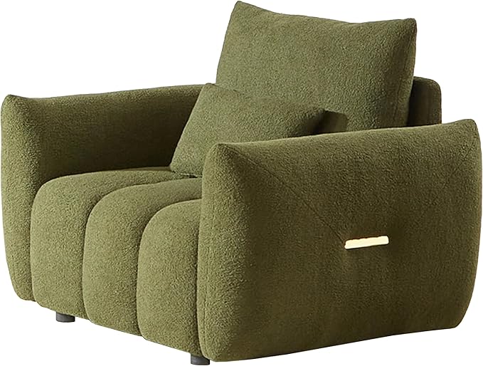 Modern Accent Chair with One Pillow 36.8'' Teddy Fabric Upholstered Sofa with Solid Wood Frame Single Sofa Lounge Chair for Apartment Office Living Room (Green * Pillow98)