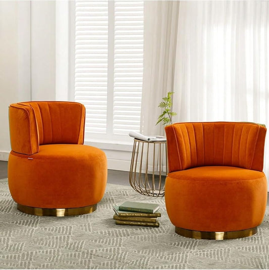 KINFFICT Velvet Swivel Accent Barrel Chair Set of 2 Mid Century Modern Arm Chair 360° Swivel Club Chairs Upholstered Comfy Single Sofa Chair Cozy Leisure Chair for Living Room Bedroom Lounge Hotel