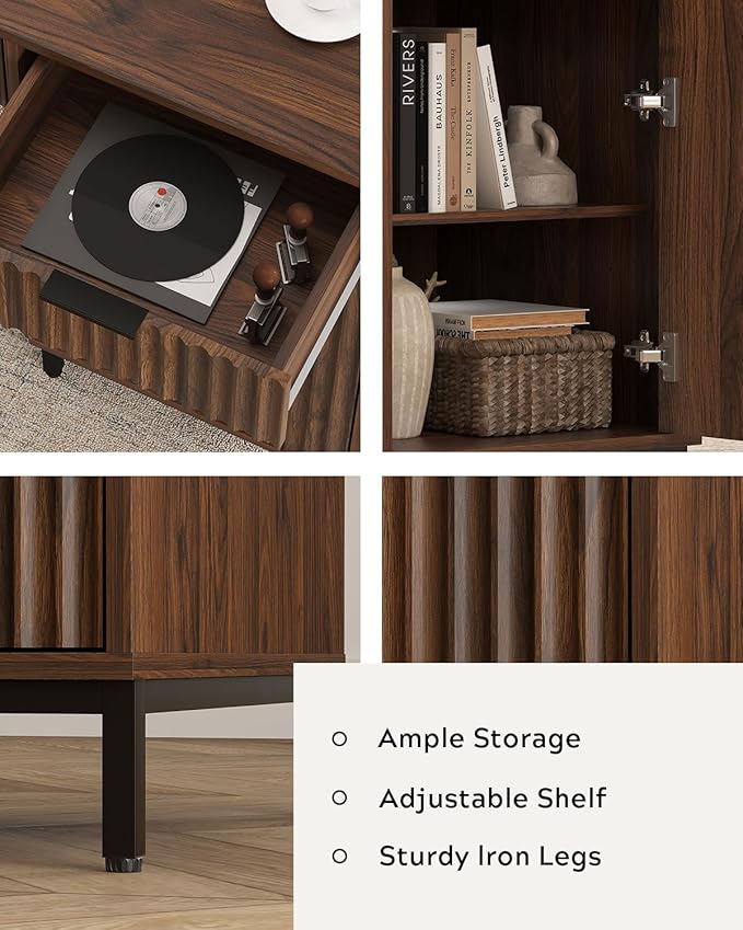47 Office Desk with Fluted Drawers Wooden Home Exectuive Desk with Storage Cabinet Charging Station Metal Legs Modern Farmhouse Computer Desk for Work Study Brown