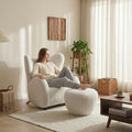 Modern Design Cream Boucle Accent Chair with Ottomans Furry Sherpa Elegant Single Sofa Oversized Chair Living Room Chairs Comfy Upholstered Armchair for Bedroom Office Apartment Balcony Beige