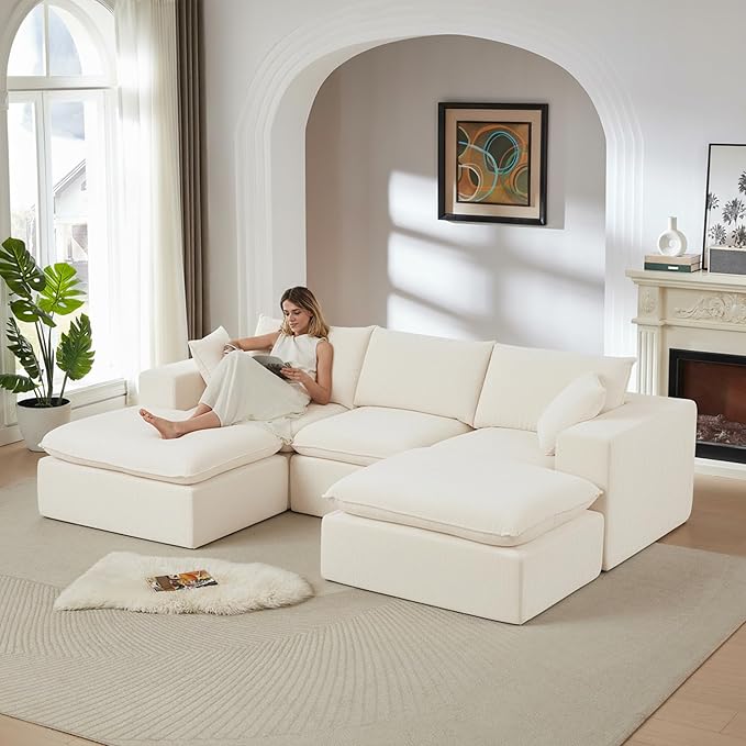 Cloud Couch with 2 Ottomans 5-Piece Modular Sectional Sofa Premium Chenille Fabric Boneless Couch Modern Oversized Living Room U-Shaped Sectional