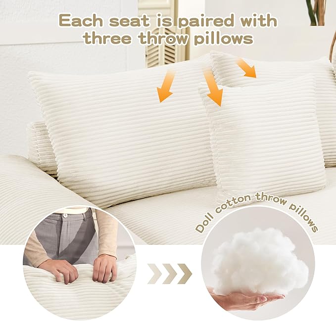 ERYE Modern Corduroy Upholstered Accent Chair Oversized Wider Seat Armchair Leisure Comfy Sofa Chair with Removable CushionArmrests and 3 Pillows for Home Apartment