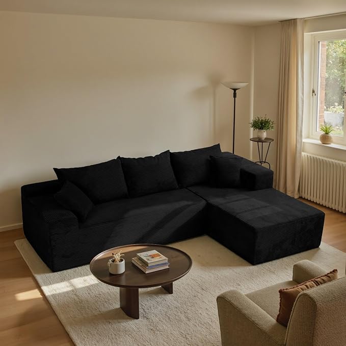 Black 103“ Cloud Couch Sectional Sofa in Box with L-Shape ChaiseModern Modular Couches Upholstered with Deep Seat for Living RoomNo Assembly Required