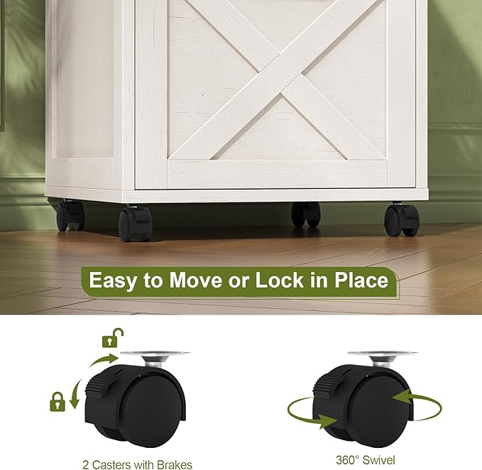 Farmhouse Filing Cabinet with Open Storage Space &amp Wheels Office Filing Vertical Cabinet with 2 Drawers Printer Stand for Hanging Files Letter/A4 Under Desk Storage Cabinets for Home Office. Wh