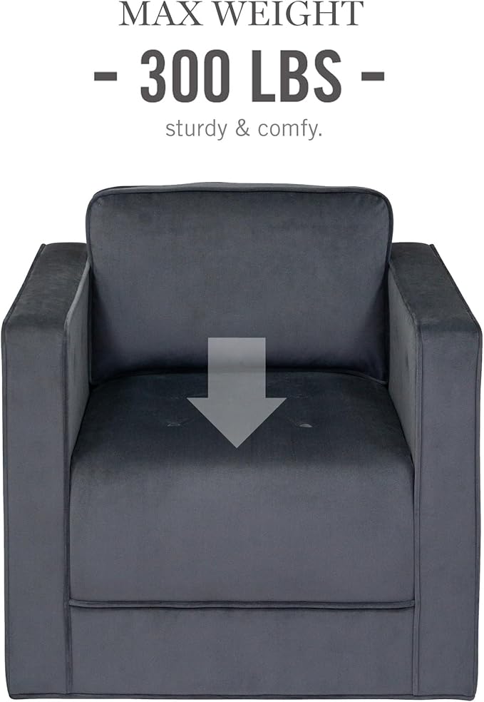 Martha Stewart Modern Button Tufted Velvet Swivel Chairs for Living Room 360 Degree Metal Base Stand Pipped Upholstered Bedroom Swivel Accent Chair Fully Assembled Chair - Gray Madrid
