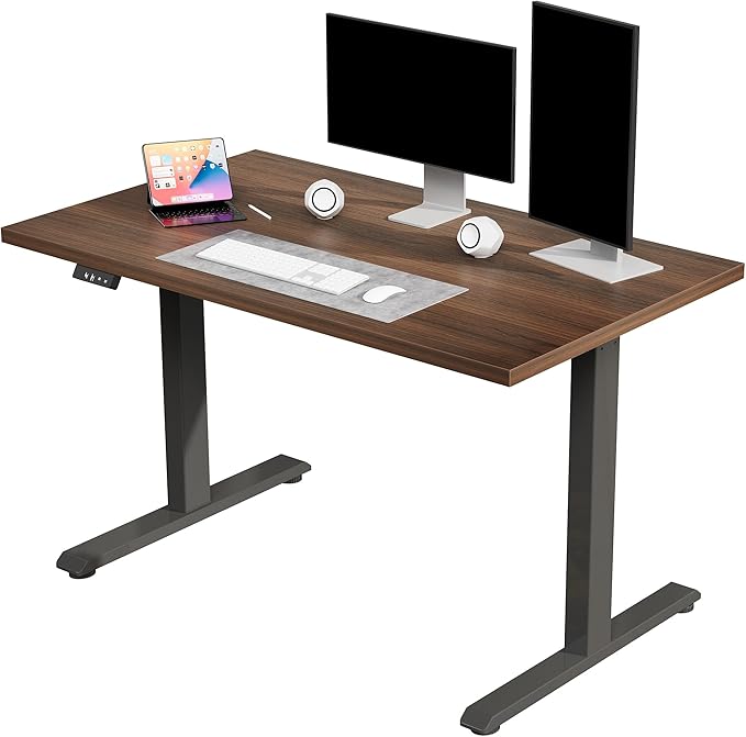 47 Electric Standing Desk Height Adjustable Stand Up Desk with Multiple Functions Standing Desks for Home and Office Adjustable Desks Office Table Black Walnut