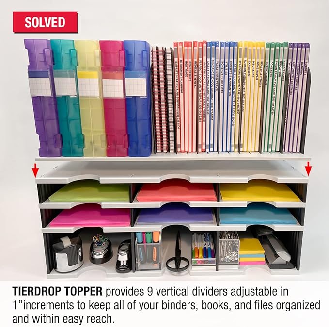 Ultimate Office TierDrop Desktop Organizer – 8 Slot Vertical File Organizer with Adjustable Dividers
