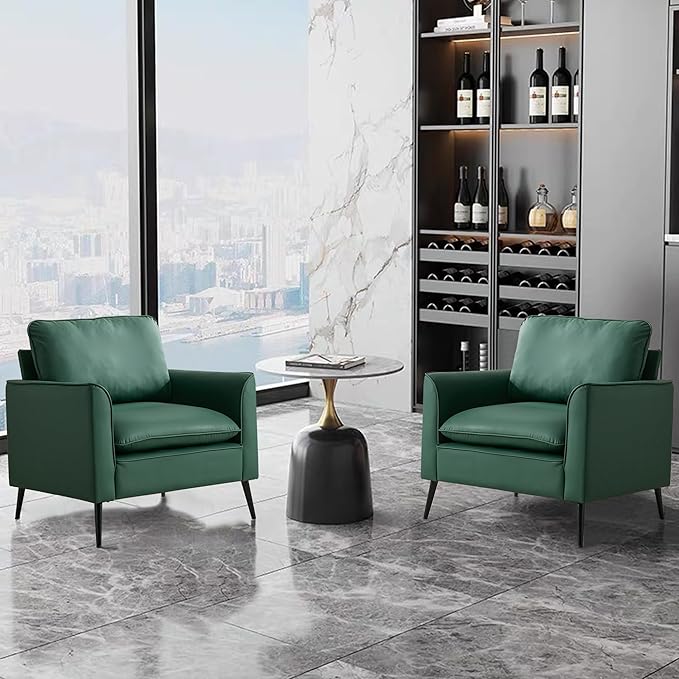 YITAI Modern Accent Living Room ChairsFaux Leather Oversized Single Sofa Chair with Metal Legs Mid Century Comfy Armchair for Bedroom/Office Reading/Lounge/Office/Reception1PCGreen