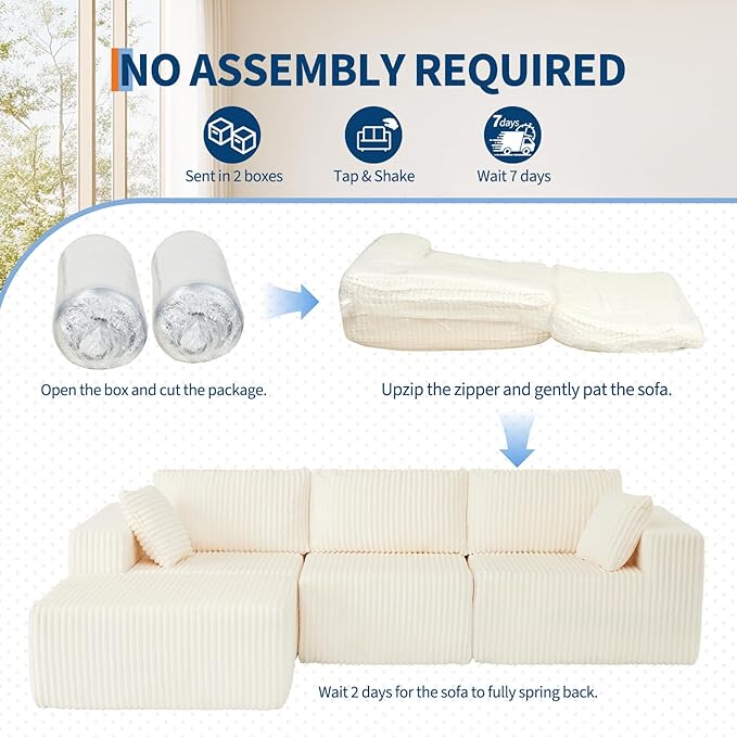 108 Modular Sectional Sofa Couches for Living Room Cloud Memory Boneless Couch No Assembly Required