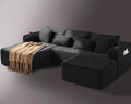 108 Cloud Modular Sectional Couch Modern Boneless Couches with Deep Seat U Shaped Sofa for Living Room No Assembly Required Plush Corduroy (Black 2 Seater+Left Facing Chaise+Ottoman)
