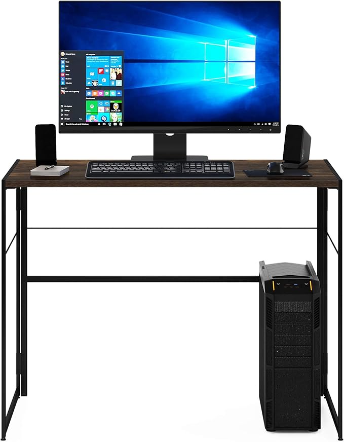 Furinno Riau No Tool/No Assembly/Folding Metal Frame Computer Desk Rustic Oak/Black 39 Inch
