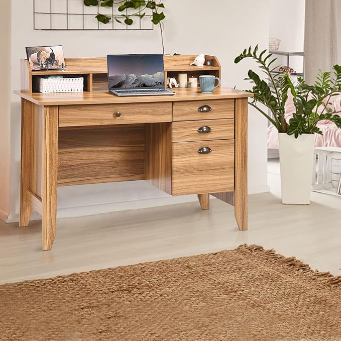 Catrimown Computer Desk with Drawers and Hutch Farmhouse Home Office Desk with File DrawerStudent Girls DesksTeens Writing Table Small Computer Desk for Bedroom Rustic Oak