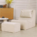 Giant Bean Bag Chair for Adults - Indoor Chaise Lounge with Neck Pillow &amp Ottoman All-in-One Sponge Design Comfy Floor Chair for Reading Gaming Napping and Movies (Khaki)