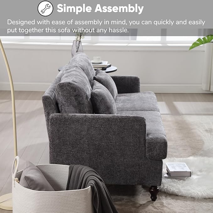 JOYBASE 70 inch Loveseat Sofa Mid-Century Modern Love Seat Couch with Wood Legs Upholstered Comfy Sofa for Living Room Apartment Office Bedroom (Grey Chenille)