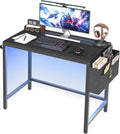 Computer Desk with LED Lights Gaming Desk with Storage Bag and Breathable Mesh Desktop Home Office Desk with Headphone Hook for Home Office Gaming Room Black and Gray DN07DBB