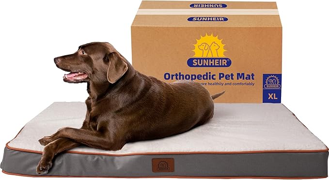 Sunheir Extra Large Dog Bed - Orthopedic Bed with Removable Waterproof Cover Machine Washable Egg Crate Foam XL(41X27X3) Light Grey