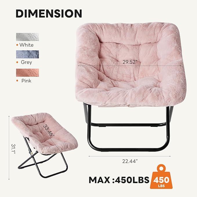 Sweetcrispy Comfy Chair for Adults Foldable Living Room Chair Soft Faux Fur Lounge for Bedroom Dorm Rooms Comfortable Reading Chair for Teens X-Large