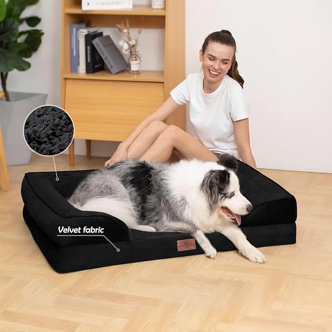 Comfort Expression Orthopedic Dog Bed for Large Dogs 35x22 Inch Waterproof Egg Crate Foam Large Pet Bed with Removable Bolsters Dog Couch with Washable Cover &amp Non-Slip Bottom Black