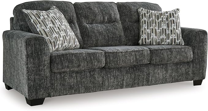 Signature Design by Ashley Lonoke Modern Sofa with 2 Accent Pillows Gray