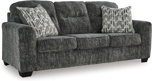 Signature Design by Ashley Lonoke Modern Sofa with 2 Accent Pillows Gray