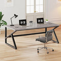 IBF 70 Inch Large Home Office Desk Industrial Long Executive Work Writing Study Computer Table Farmhouse Big Metal Wood Double Desk for Bedroom Living Room Rustic Dual Monitor Desk Light Grey