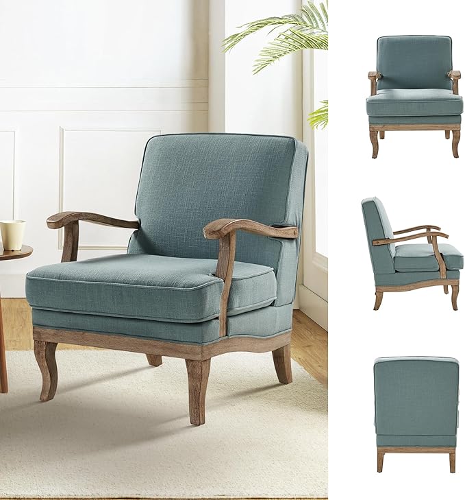 HULALA HOME Mid-Century Modern Accent Chairs Set of 2 Upholstered Lounge Arm Chair with Solid Wood Legs and Armrest Removable Cushion Comfy Reading Armchair for Living Room Bedroom Balcony Blue