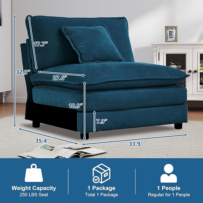 Sofa Middle Position Splicing Combination Chenille Couch for Living RoomApartment Accessories for Modern Home Decor(Blue