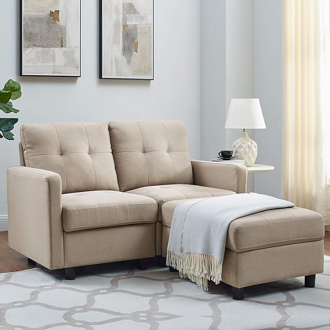 DAZONE Armless Accent Chair Modular Sectional Sofa Middle Seat Standalone Slipper Chair for Living Room Bedroom Convertible Furniture Module Linen Fabric Grey