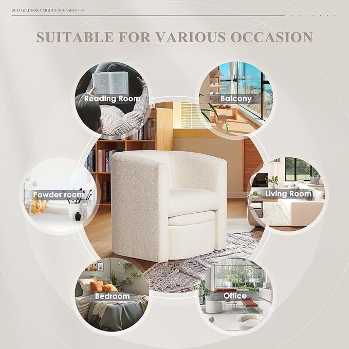 COLAMY Upholstered Sherpa Barrel Accent Chair with Storage Ottoman Morden Living Room Side Chair Single Sofa Armchair with Lounge Seat for Bedroom/Office/Reading Spaces Cream